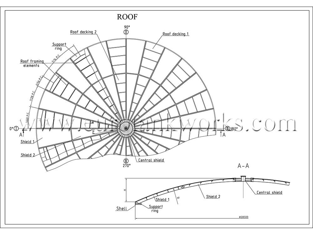 Techo del tanque de almacenamiento 10000 cbm